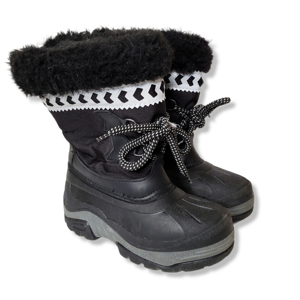 Pajar Black Faux Fur Kids Lace Up Boots Size 11